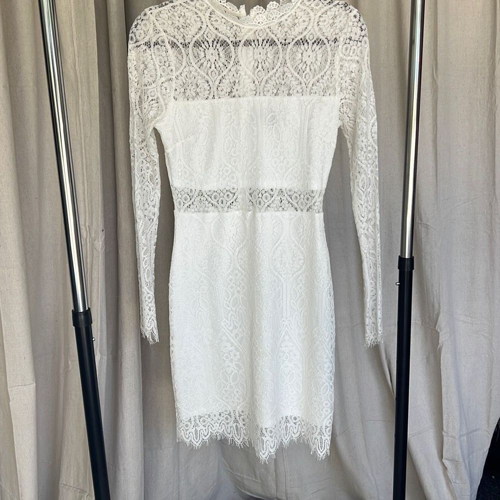 Lulus Long Sleeve White Lace Mini Dress Bridal